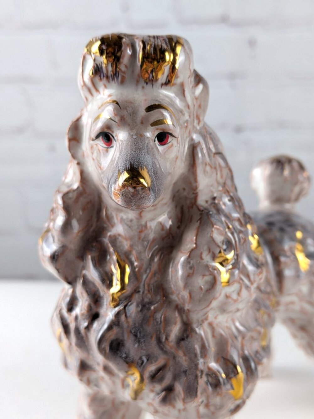 Vintage 50s/60s Pink/Gold Ceramic Poodle Statue - Picture 8 of 12